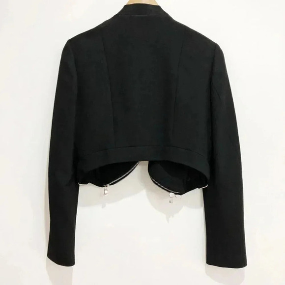 Zara x Lea & Viola | Black Biker Moto Cropped Double Zip Crepe Jacket – Size 2 - Picture 3 of 4